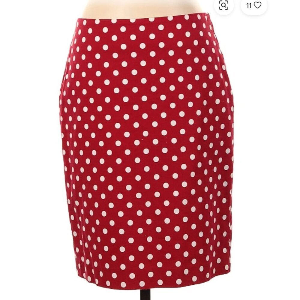 Talbots Petites Red and White Polka Dot Pencil Skirt